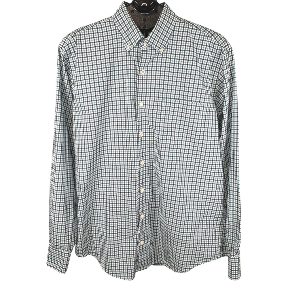 Peter Millar Mens‎ Crown Finish Check Button Down Shirt Blue Teal  Large